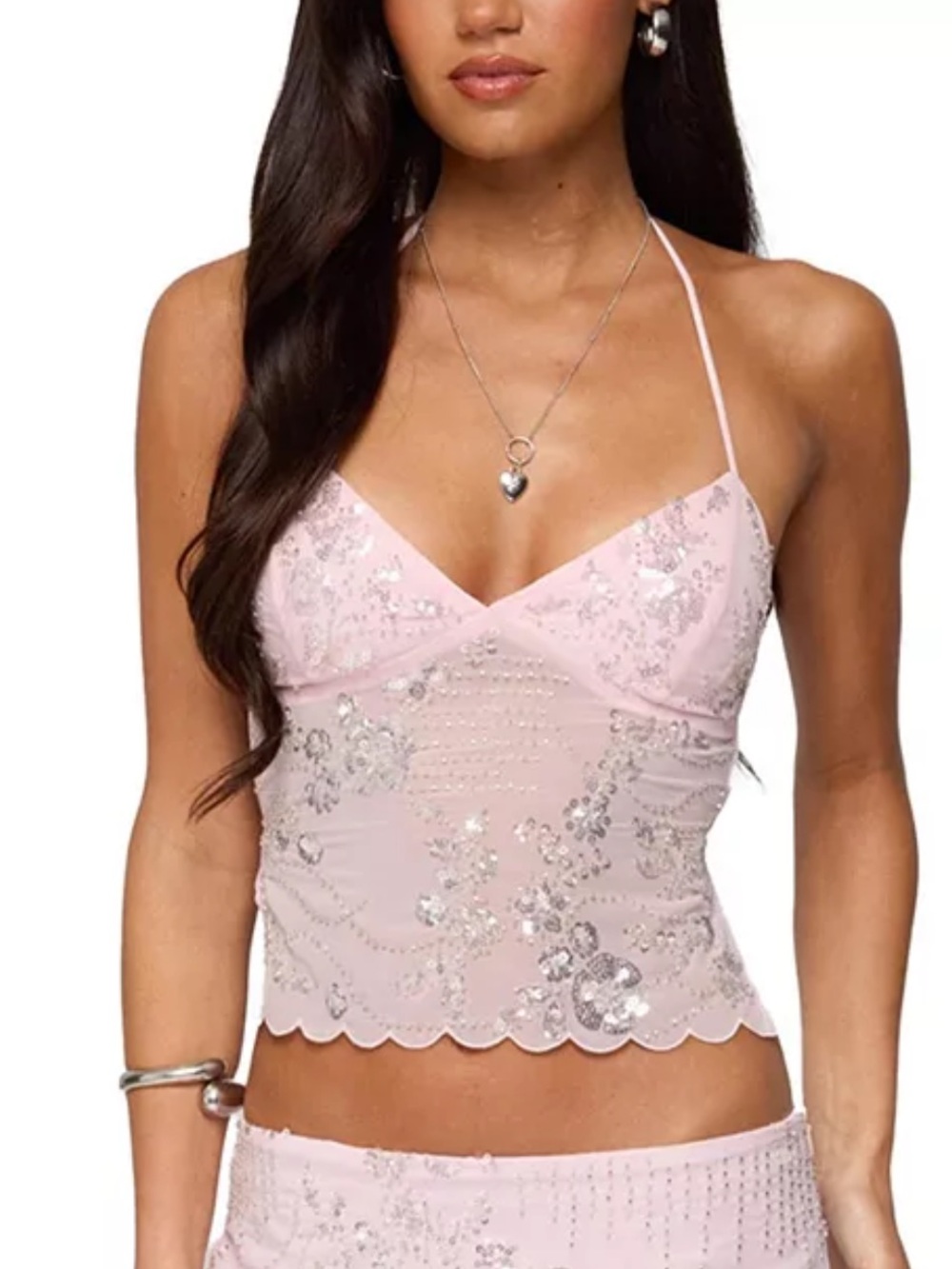 Edikted Nelley Backless Beaded Sequin Chiffon Top